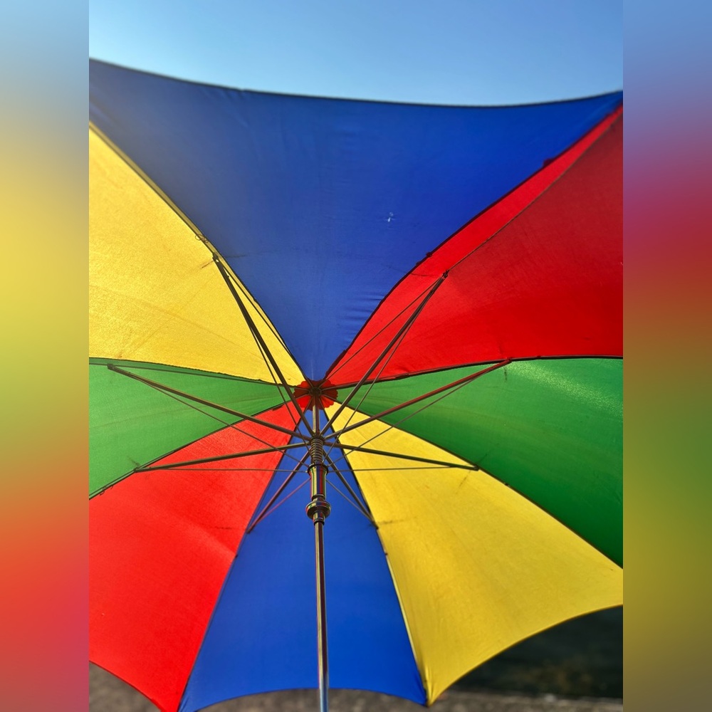 Vintage 1980s Rainbow Umbrella w/ Wood Handle – Rare Pride Colors - Picture 4 of 6